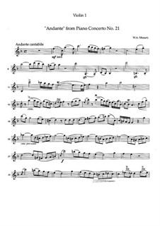 Konzert für Klavier und Orchester Nr.21 in C-Dur, K.467: Movement II. Version for string quartet by Wolfgang Amadeus Mozart