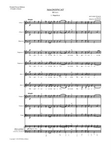 Magnificat in G minor, RV611: SA soli, SSAA choir and small orchestra – score, parts by Antonio Vivaldi