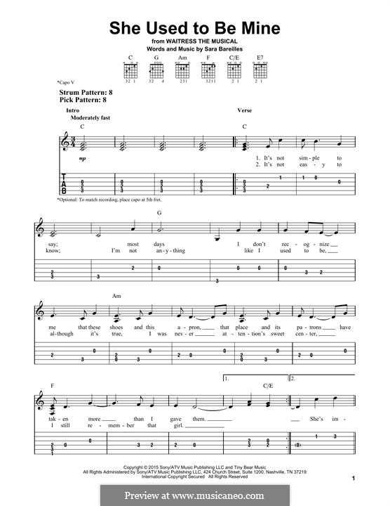 She Used To Be Mine (from Waitress): Für Gitarre mit Tabulatur by Sara Bareilles