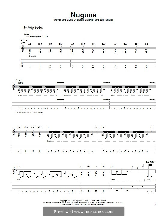 Nuguns (System of a Down): Für Gitarre mit Tabulatur by Daron Malakian, Serj Tankian