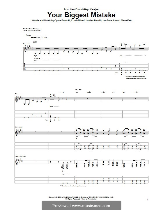 Your Biggest Mistake (New Found Glory): Für Gitarre mit Tabulatur by Chad Gilbert, Cyrus Bolooki, Ian Grushka, Jordan Pundik, Stece Klein