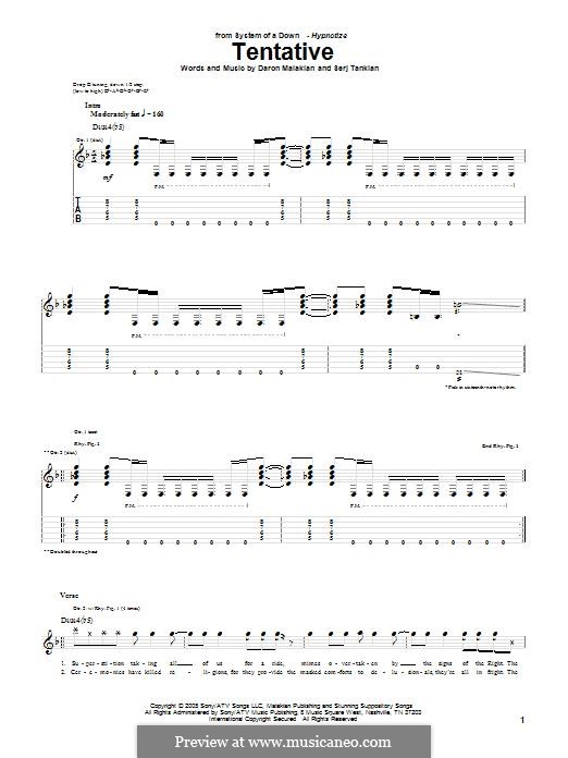 Tentative (System of a Down): Für Gitarre mit Tabulatur by Daron Malakian, Serj Tankian