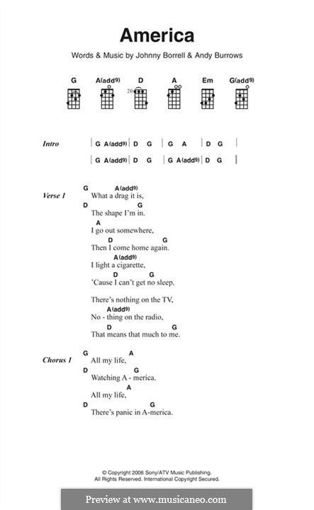 America (Razorlight): Text und Akkorde by Andy Burrows, Johnny Borrell