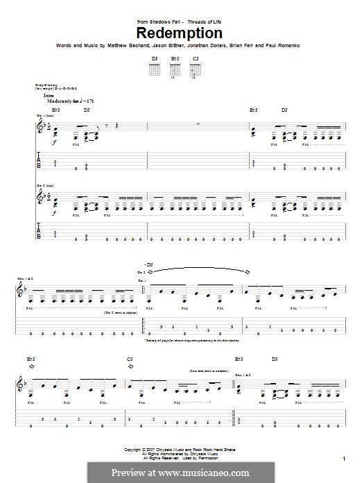 Redemption (Shadows Fall): Für Gitarre mit Tabulatur by Brian Fair, Jason Bittner, Jonathan Donais, Matthew Bachand, Paul Romanko