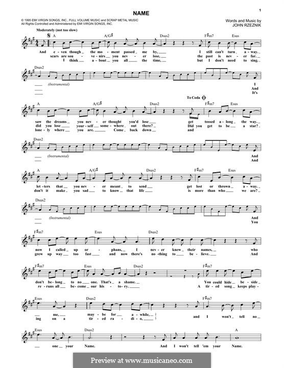 Name (Goo Goo Dolls): Text und Akkorde by John Rzeznik