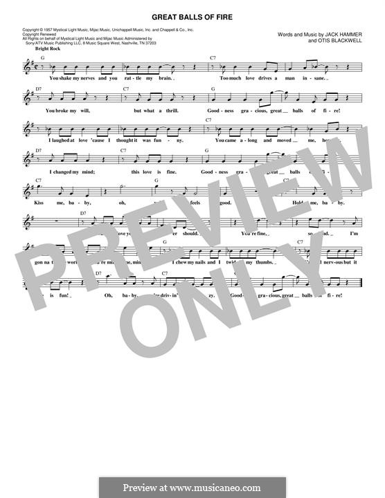 Great Balls of Fire (Jerry Lee Lewis): Text und Akkorde by Jack Hammer, Otis Blackwell