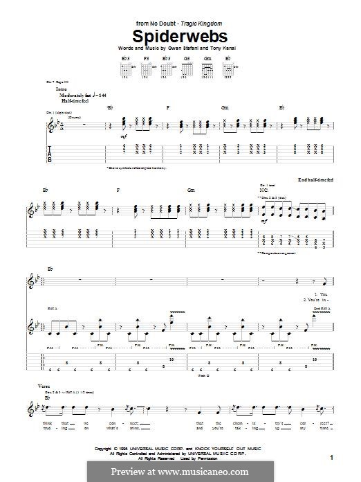 Spiderwebs (No Doubt): Für Gitarre mit Tabulatur by Gwen Stefani, Tony Kanal