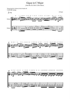Suite für Cello Nr.3 in C-Dur, BWV 1009: Gigue. Arrangement for guitar by Johann Sebastian Bach