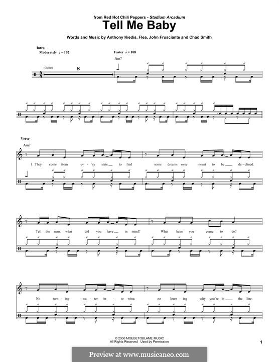Tell Me Baby (Red Hot Chili Peppers): Drum set by Flea, Anthony Kiedis, Chad Smith, John Frusciante