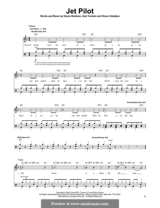 Jet Pilot (System of a Down): Drum set by Daron Malakian, Serj Tankian, Shavo Odadjian