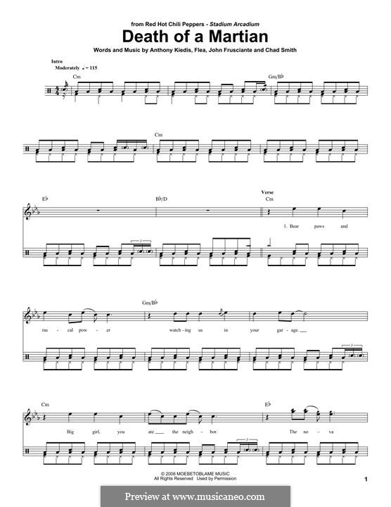 Death of a Martian (Red Hot Chili Peppers): Drum set by Flea, Anthony Kiedis, Chad Smith, John Frusciante