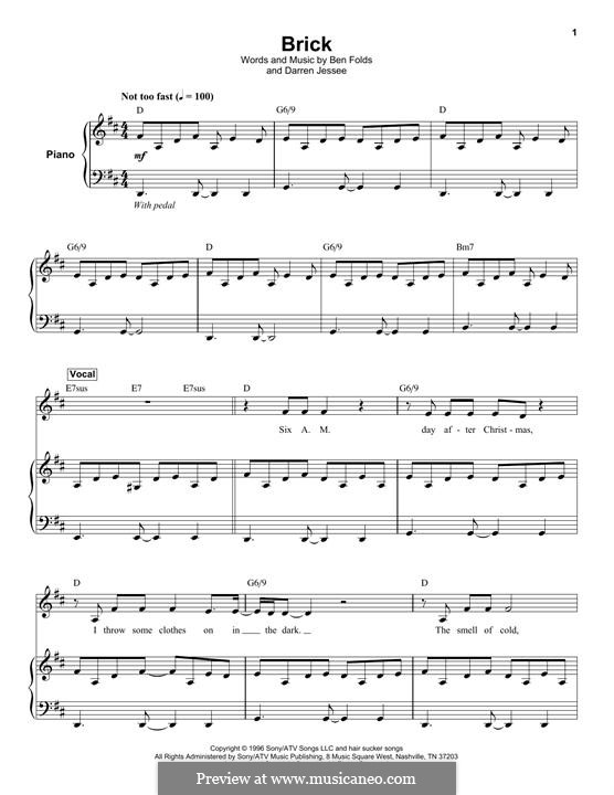 Brick (Ben Folds Five): Für Stimme und Klavier (oder Gitarre) by Ben Folds, Darren Jessee