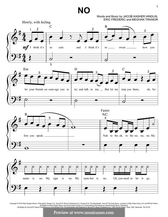 No: Für Klavier by Jacob Kasher Hindlin, Eric Frederic, Meghan Trainor