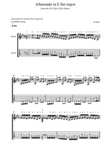 Suite für Cello Nr.4 in Es-Dur, BWV 1010: Allemande, for guitar by Johann Sebastian Bach