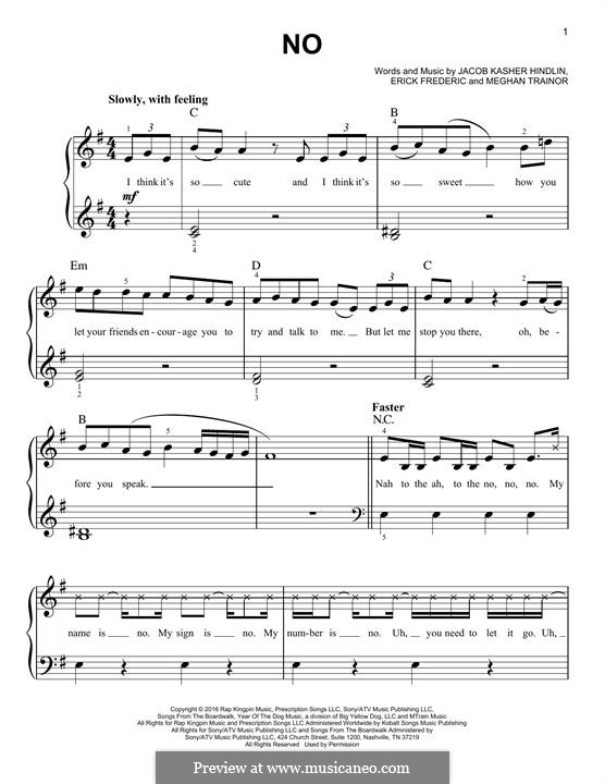 No: Für Klavier by Jacob Kasher Hindlin, Eric Frederic, Meghan Trainor