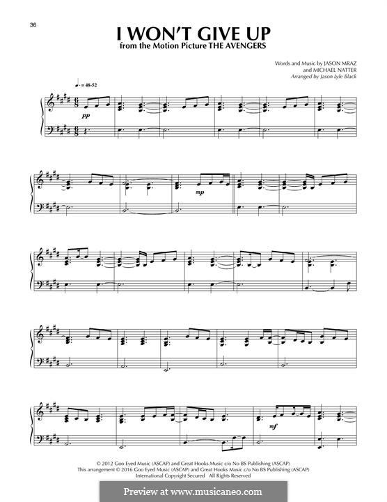 I Won't Give Up: Für Klavier by Jason Mraz, Michael Natter