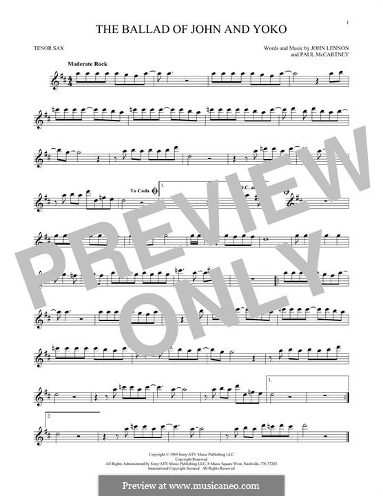 The Ballad of John and Yoko (The Beatles): Für Tenorsaxophon by John Lennon, Paul McCartney