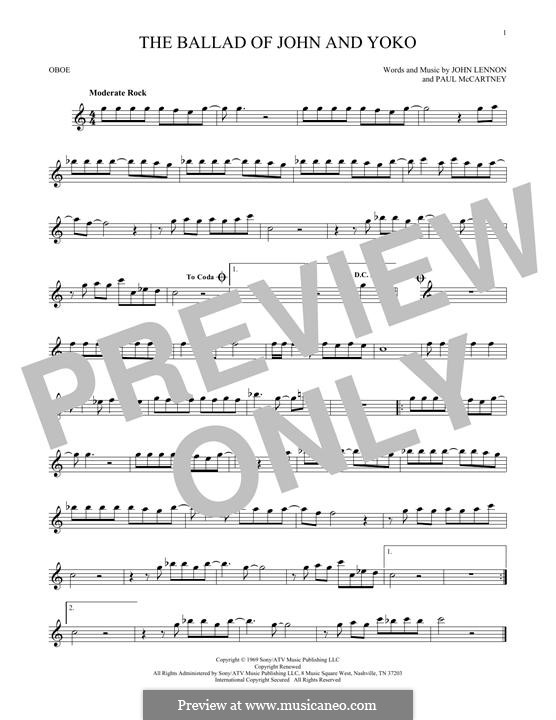The Ballad of John and Yoko (The Beatles): For oboe by John Lennon, Paul McCartney