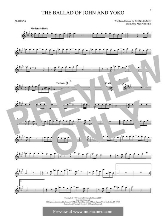 The Ballad of John and Yoko (The Beatles): Für Altsaxophon by John Lennon, Paul McCartney