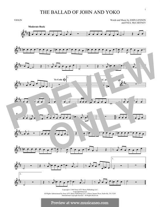 The Ballad of John and Yoko (The Beatles): Für Violine by John Lennon, Paul McCartney
