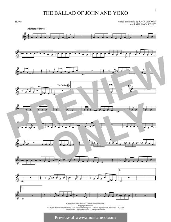The Ballad of John and Yoko (The Beatles): For horn by John Lennon, Paul McCartney