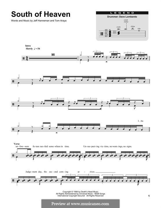 South of Heaven (Slayer): Drum set by Jeffery Hanneman, Tom Araya
