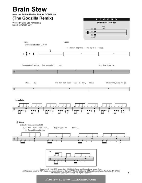 Brain Stew / The Godzilla Remix (Green Day): Drum set by Billie Joe Armstrong