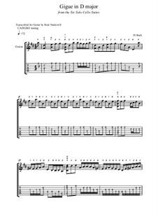 Suite für Cello Nr.6 in D-Dur, BWV 1012: Gigue. Version for guitar by Johann Sebastian Bach