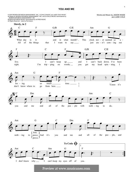 You and Me (Lifehouse): Melodische Linie by Jason Wade, Jude Cole
