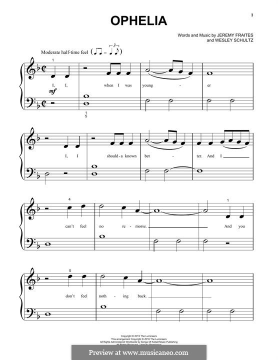 Ophelia (The Lumineers): Für Klavier by Jeremy Fraites