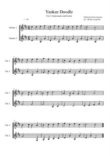 Yankee Doodle: For C-instrument and guitar (D Major) by folklore