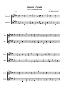 Yankee Doodle: For C-instrument and guitar (E Major) by folklore