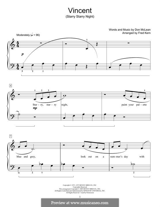 Vincent (Starry Starry Night): Für Klavier by Don McLean