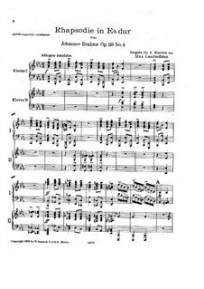 Vier Stücke, Op.119: Nr.4 Rhapsodie, für zwei Klaviere, vierhändig by Johannes Brahms