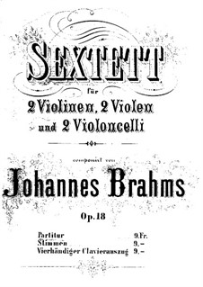 Streichsextett Nr.1 in B-Dur, Op.18: Vollpartitur by Johannes Brahms