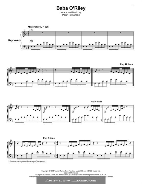 Baba O'Reilly (from Summer of Sam): Für Keyboard by Peter Townshend