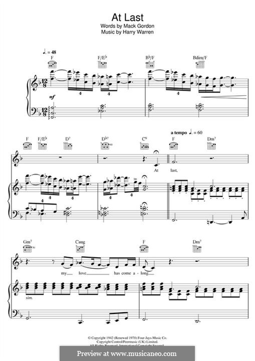 At Last (Etta James): Für Stimme und Klavier (oder Gitarre) by Harry Warren