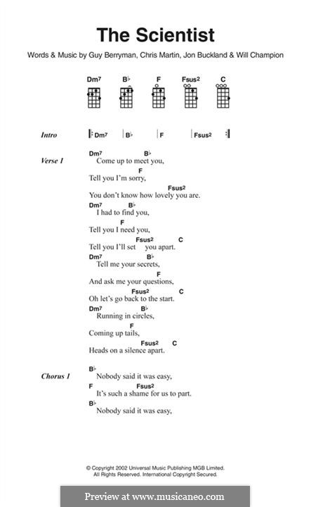 The Scientist (Coldplay): Text und Akkorde by Chris Martin, Guy Berryman, Jonny Buckland, Will Champion