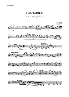 Cantabile für Violine und Gitarre (oder Klavier), MS 109 Op.17: Version for violin and string orchestra - parts by Niccolò Paganini