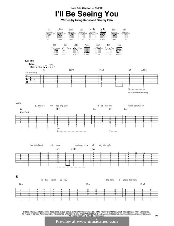 I'll Be Seeing You: Für Gitarre mit Tabulatur by Irving Kahal, Sammy Fain