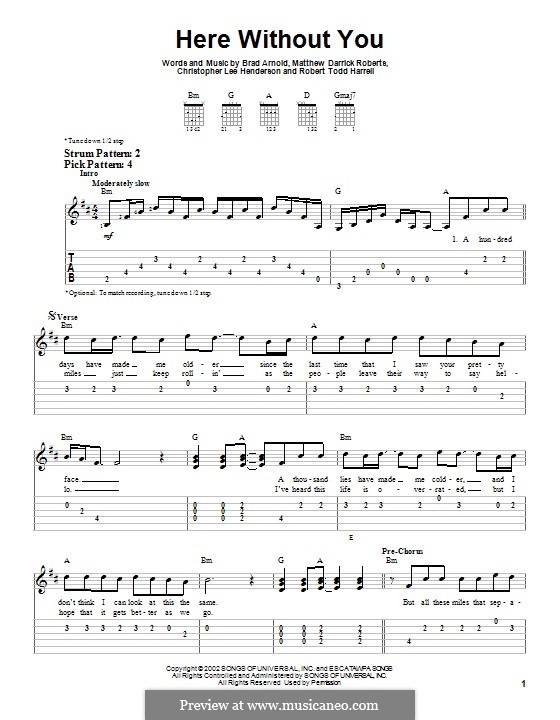 Here without You (3 Doors Down): Für Gitarre mit Tabulatur by Brad Arnold, Christopher Henderson, Matthew Roberts, Todd Harrell