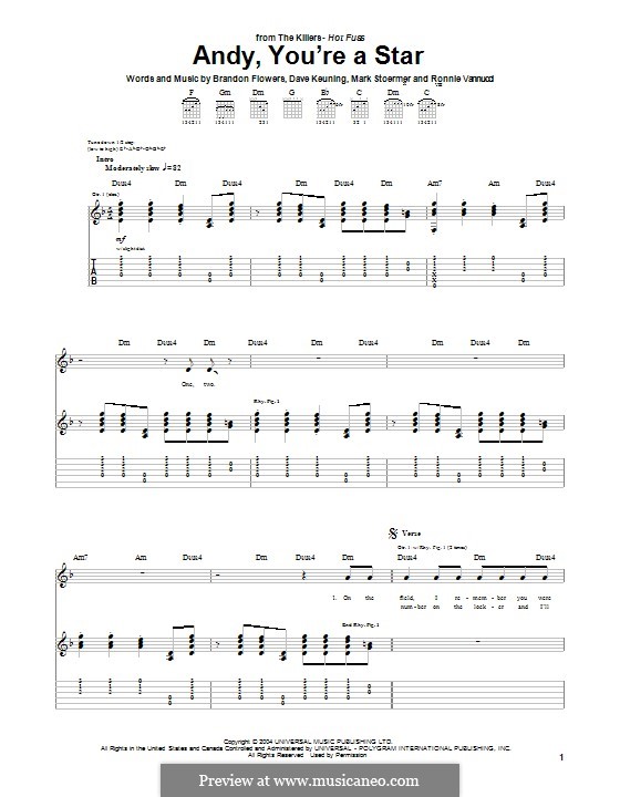 Andy You're a Star (The Killers): Für Gitarre mit Tabulatur by Brandon Flowers, Dave Keuning, Mark Stoermer, Ronnie Vannucci