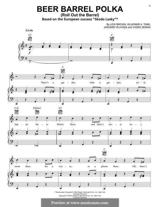Beer Barrel Polka (Roll Out the Barrel): Für Stimme und Klavier (oder Gitarre) by Jaromir Vejvoda