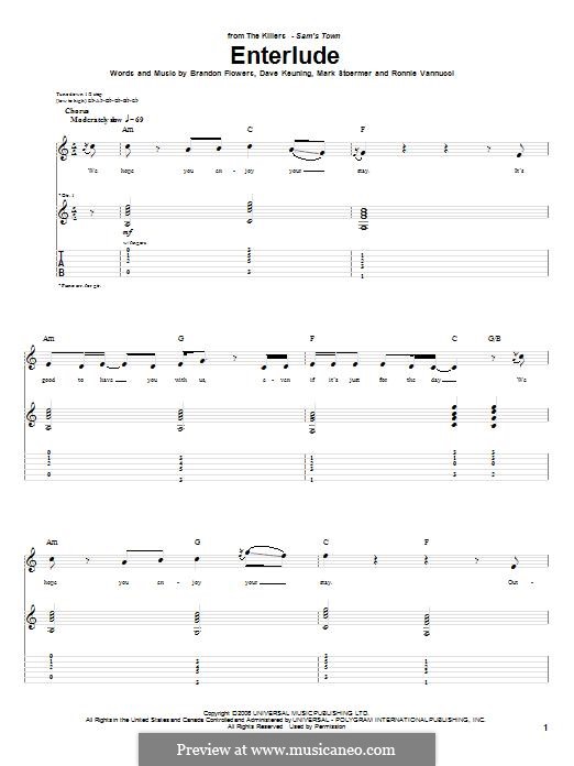 Enterlude (The Killers): Für Gitarre mit Tabulatur by Brandon Flowers, Dave Keuning, Mark Stoermer, Ronnie Vannucci