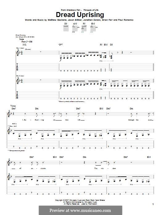 Dread Uprising (Shadows Fall): Für Gitarre mit Tabulatur by Brian Fair, Jason Bittner, Jonathan Donais, Matthew Bachand, Paul Romanko