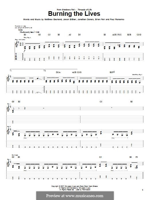 Burning the Lives (Shadows Fall): Für Gitarre mit Tabulatur by Brian Fair, Jason Bittner, Jonathan Donais, Matthew Bachand, Paul Romanko