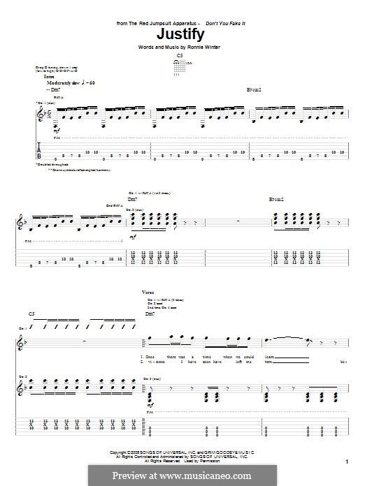 Justify (The Red Jumpsuit Apparatus): Für Gitarre mit Tabulatur by Ronnie Winter