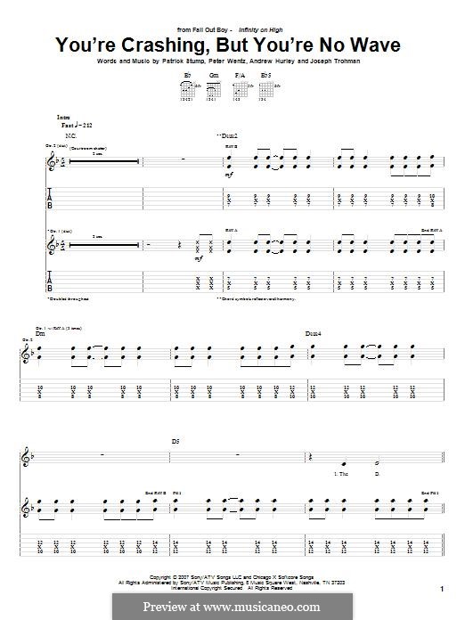 You're Crashing, But You're No Wave (Fall Out Boy): Für Gitarre mit Tabulatur by Andrew Hurley, Joseph Trohman, Patrick Stump, Peter Wentz