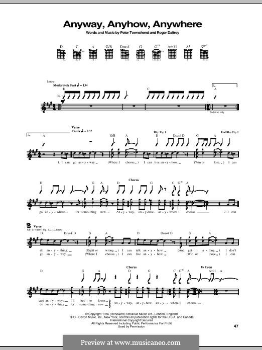 Anyway, Anyhow, Anywhere (The Who): Für Gitarre mit Tabulatur by Peter Townshend, Roger Daltrey