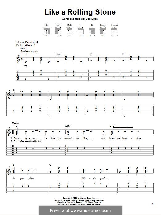 Like a Rolling Stone: Für Gitarre mit Tabulatur by Bob Dylan
